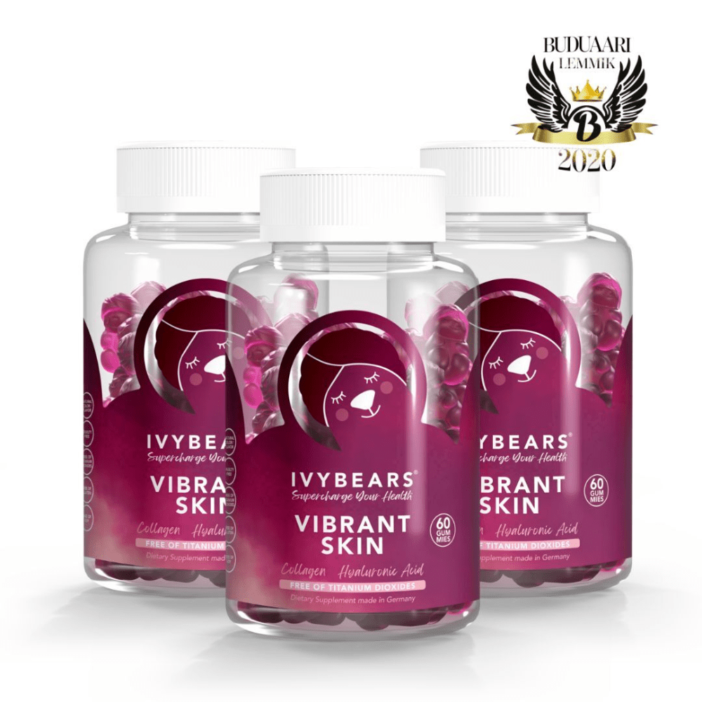 Komplekt! 3x IvyBears Vibrant Skin kollageeni ja hüaluroonhappega kummikarud nahale 3x60tk